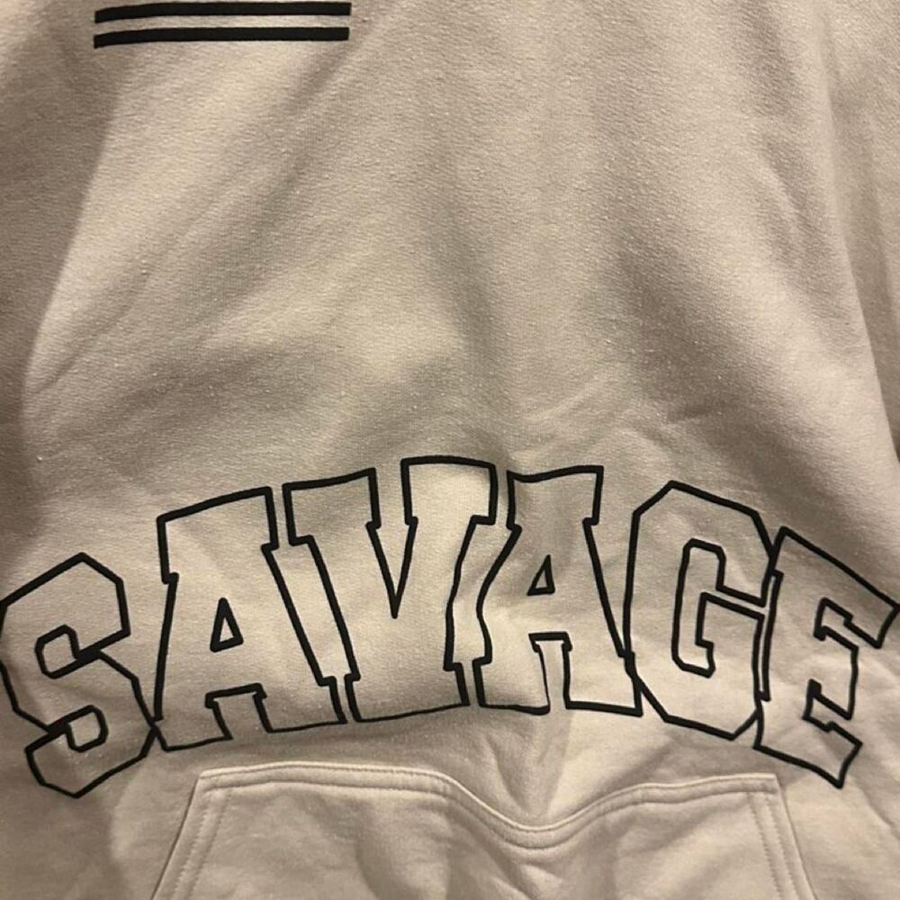 Fashion-nova Men's XL SAVAGE White and Cream Hoodie Pullover Sweater